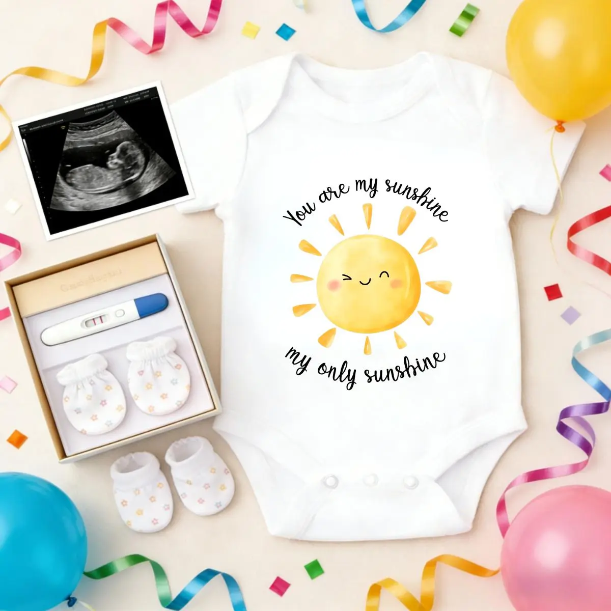 Boys' 100% Pure Cotton Short Sleeve Soft Bodysuit, Sun Print "You Are My Sunshine", Non-Irritating, Breathable, Snap Closure, Ideal for Gifting & Everyday Wear