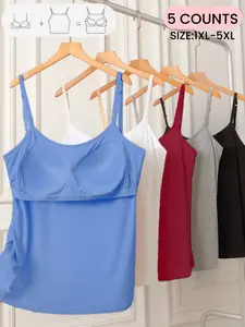 Plus Size Women's Adjustable Cami Top with Built In Bra Pad, Soft Comfortable Fit Summer Vest, Casual Wear for Any Occasion