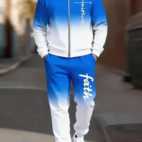 Men's 2-Piece Gradient Activewear Tracksuit - Athleisure Set, Hoodie and Pants, Graphic Accents for Street Attitude, Ideal for Gym & Casual Hangouts, Activewear Tracksuits, Athleisure Activewear Set