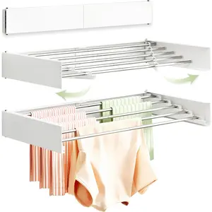 Clothes Drying Rack Wall Mounted 32",Drying Rack Clothing Wall,Laundry Drying Rack,Wall Mounted Clothes Rack (White)