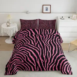 Zebra Stripes Pink Comforter Set,Zebra Print Duvet Setsoft Bed Collection,Wild Animal Skin Bedding Boys Girls Bedroom