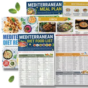 Set of 3 Mediterranean Diet Charts, Laminated Meal Planner, 80+ Healthy Recipes For Beginners, Mediterranean Diet Plan With Serving Sizes, Calories, Net Carbs, & Diabetes-Friendly Meal Guide