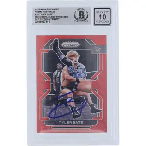 Tyler Bate WWE Autographed 2022 Panini Prizm Ruby Wave Prizm #122 Beckett Fanatics Witnessed Authenticated 10 Card - Fanatics Authentic Certified