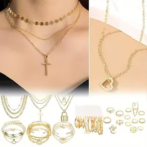 36pcs Elegant Women'S Jewelry Set - Diverse Styles Including Bracelets, Necklaces, Rings, Earrings - Stackable & Matching Design for Parties, Christmas, Daily Wear, Weddings & Gifts - Vintage-Inspired, All-Season, Stainless Steel, Daily Wear Jewelry