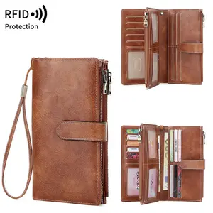 RFID Three-fold Long Wallet, Retro Multi-functional Women's Wallet 2026 New Solid Color Portable Large-capacity Clutch Bag