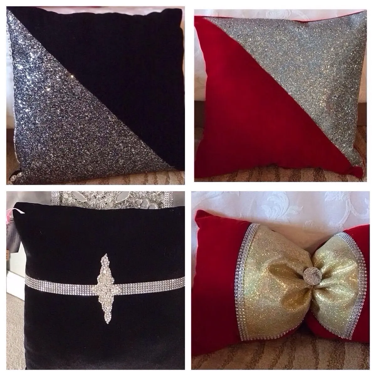 Handmade Custom Pillows with Beautiful Fabrics and Rhinestone Embellishments - Ready to Ship