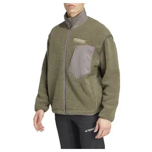 adidas Mens Terrex Xploric High Pile Fleece Jacket Hiking Athletic Outerwear Casual Fleece - Green