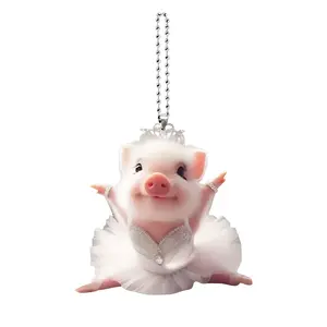 Cute little pig 1pc 2D Acrylic Cute Ballet Pig Car Rearview Mirror Decorative Pendant, Bag Keychain Pendant, Decoration Pendant