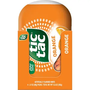 Tic Tac Orange Flavored Mints, 4 Bottle Packs, OnTheGo Refreshment, 3.4 oz Each