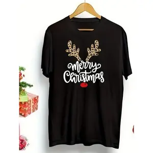 1pc Women'S Plus Size Merry Christmas T-Shirt, Casual Crew Neck Short Sleeve Tee, Polyester Knit Fabric with Medium Stretch, Festive Oversized Top for All Seasons