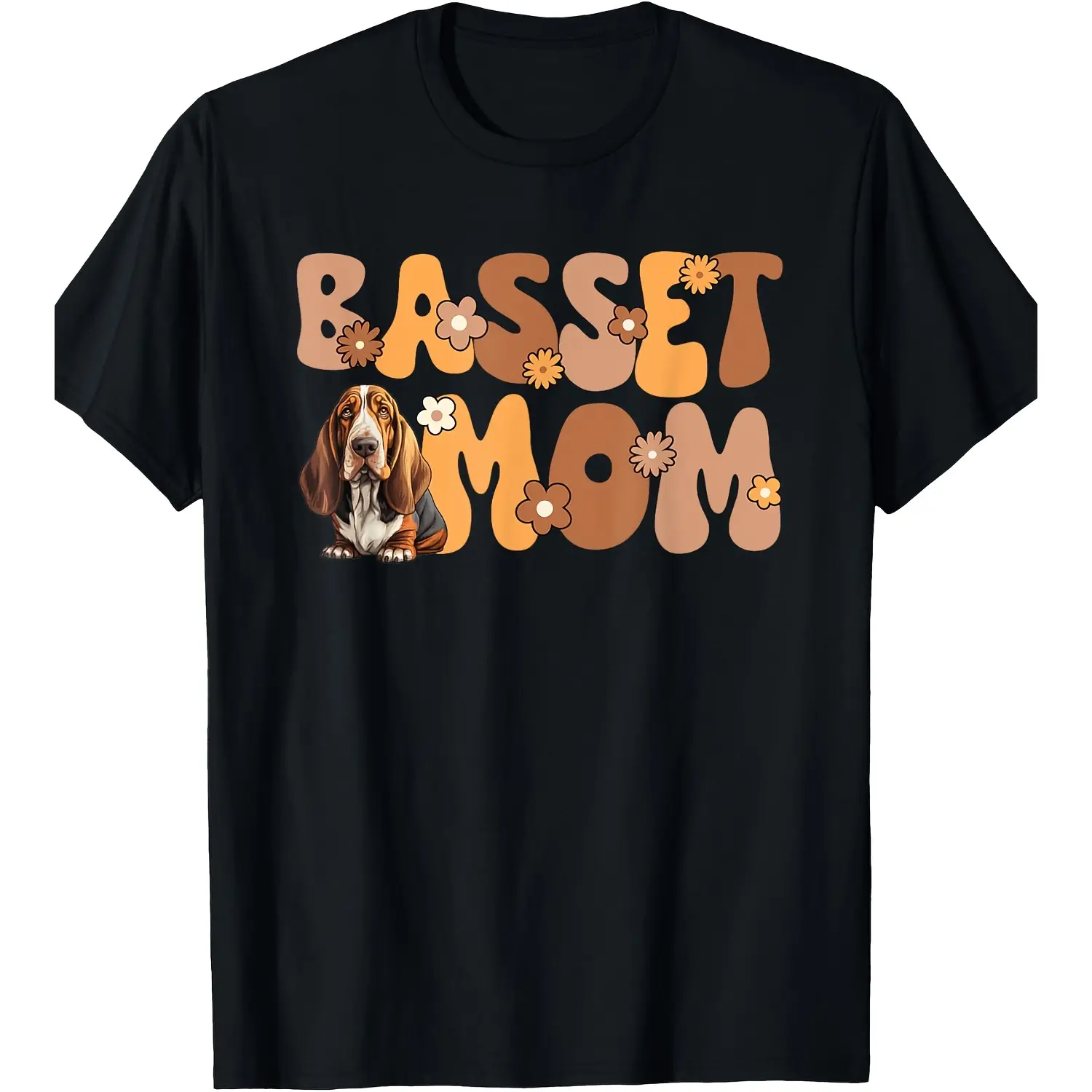 Menswear Round Neck Short Sleeve Top - 100% Cotton Basset Hound "World's Best Basset Mom" Graphic T-Shirt, Foldable, Oversize Lightweight, Y2K Vintage Metalcore Acid Valentine Gift, Double Print Casual Tee Tshirt