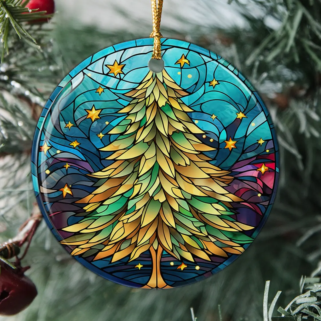 Stained Glass Ornament, Christmas Tree Ornament, Stained Glass Christmas Ornament, Holiday Decoration, Xmas Stained Glass Ceramic Keepsake, Family Christmas Ornament 2024, Xmas Tree Ceramic Ornaments