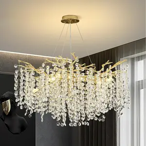 Modern Gold Branch Crystal Chandelier Suitable for Living Room 18 Inches (Approximately 45.7 cm) Luxurious K9 Crystal Chandelier Contemporary 6-Light Crystal Chandelier Suitable for Church Kitchen Island Staircase Entrance