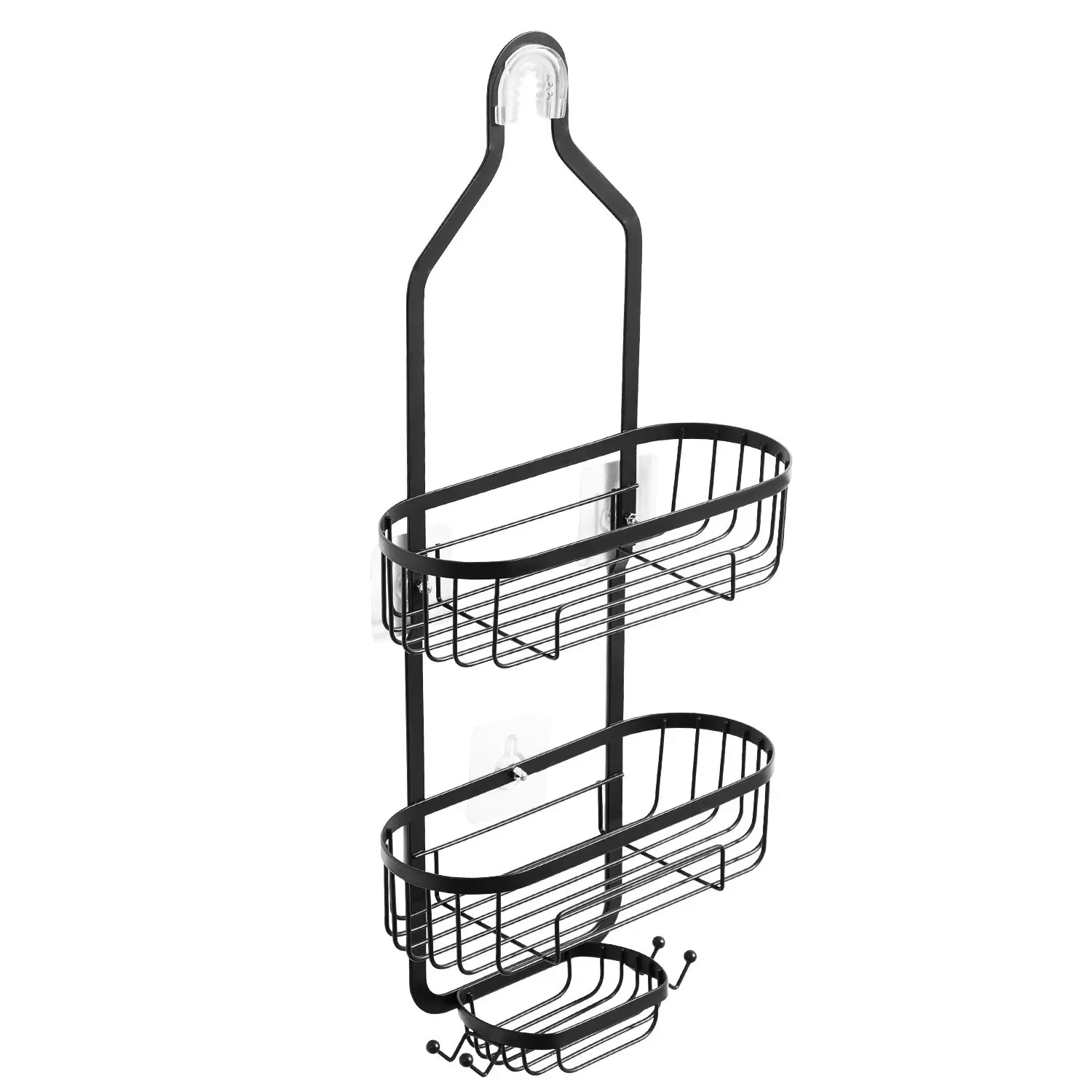 VEVOR Shower Caddy, 3-Tier Hanging Bathroom Shower Storage Organization Shelves Rack Set, with Soap Holder and Hooks for Towels, Sponge, 40 lbs Large Weight Capacity, Fits Shower Head, Matte Black