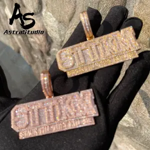 AstraStudio -  Iced Out Necklace for Men Stack Till They Kill Me Pendant 5A Cubic Ziconia Golden Plated Hip Hop Jewelry