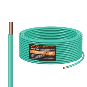 fathersdaygift VEVOR 10 AWG Solid THHN Wire, 100 OFC Copper Electrical Building Wire with Nylon Jacket PVC Insulation, Rated for Up to 600 Volts, Heavy-Duty for Residential, Industrial, Commercial, Green (50 Feet)