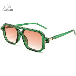 Aethera Women's Vintage Square 70s Flat Aviator Sunglasses Classic Retro Green Lens UV400 Protection Stylish Frame for Men & Women Trendy Fashion Shades Ideal for St Patrick's Day Party Outfits & Daily Casual Wear
