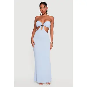 Metallic Pendant Textured Knit Tube Maxi Dress