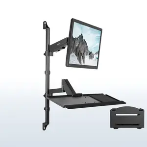 Single Monitor Sit to Stand Wall Mount Workstation - 17” to 32” Screens