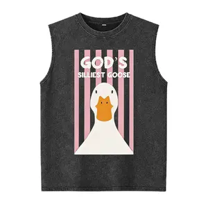 Men's God's Silliest Goose Retro Washed Christian Vest - Funny Duck Graphic, Faith-Themed, Basic Soft Smooth Seamless Fabric Top