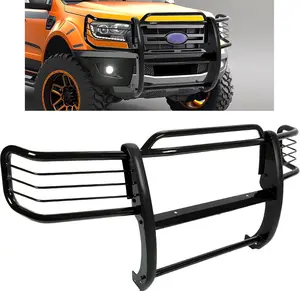 Brush Guard Compatible with 2001-2012 Ford Ranger Mazda B-Series Pickup With Skid Plate Bull Bar Front Bumper Grill Grille Guard Protector Brush Push Bar Steel Black Power Coated