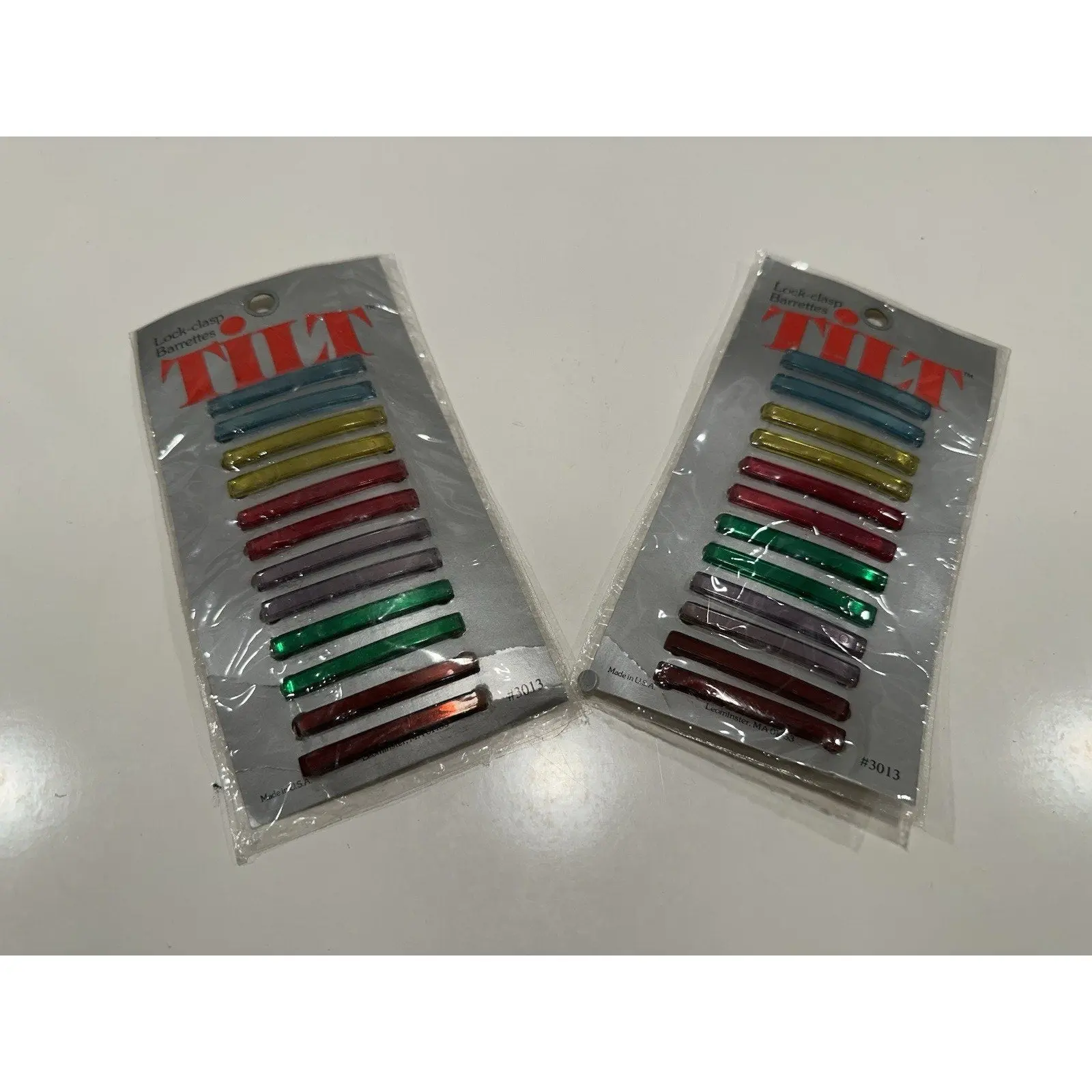 VINTAGE *NEW* 1980's Tilt Barrettes Multi-Color Lock-Clasp Barrettes USA