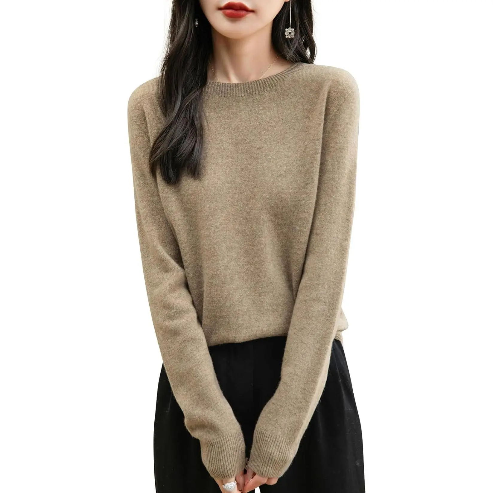 Women'S 100% Merino Wool 2025 Fall Winter First-Line Ready to Wear Long Sleeve Seamless Knit Crewneck Sweater