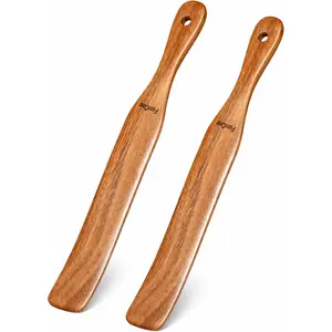 Wooden Spurtle Set of 2 for Sourdough Starter | Long Handle Teak Wood Jar Spatula for Mixing Stirring | Bread Making Kitchen Tool