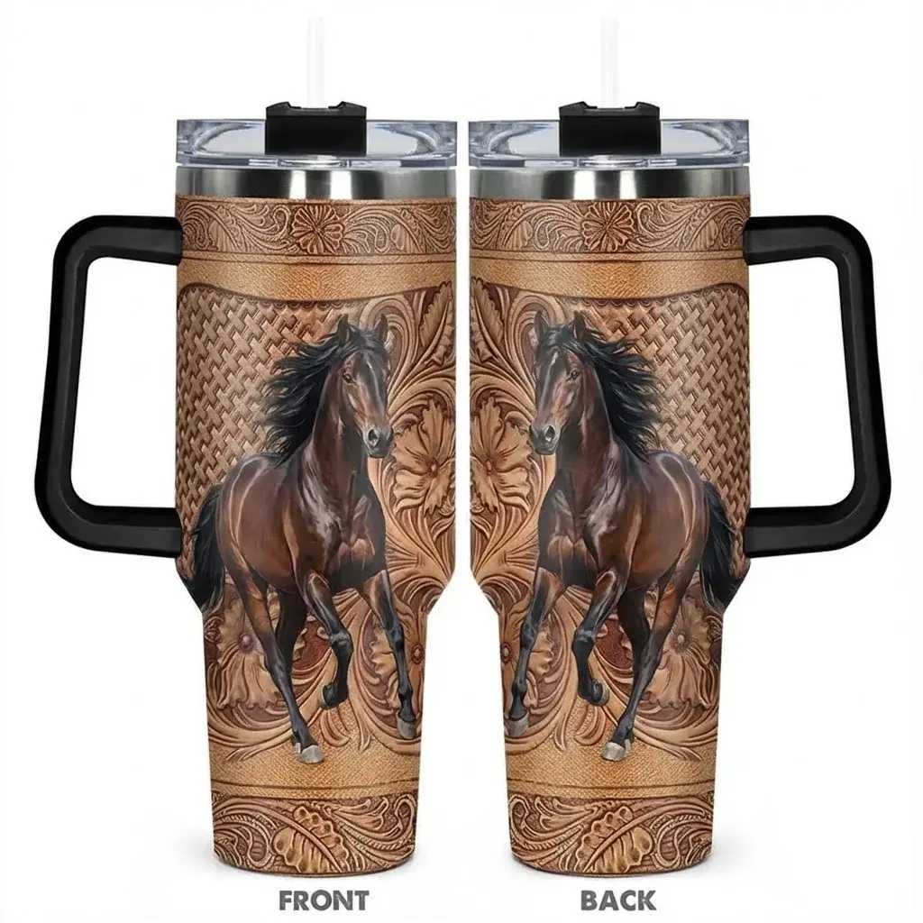 Horse Lover 40oz Insulated Stainless Steel Tumbler with Handle & Lid, Durable Double Wall Travel Cup for Hot & Cold Drinks, Equestrian Gift