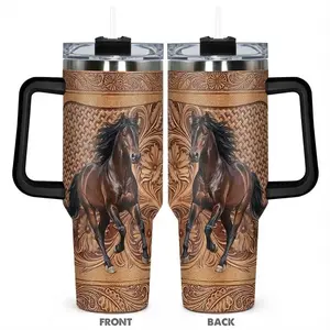 Horse Lover 40oz Insulated Stainless Steel Tumbler with Handle & Lid, Durable Double Wall Travel Cup for Hot & Cold Drinks, Equestrian Gift