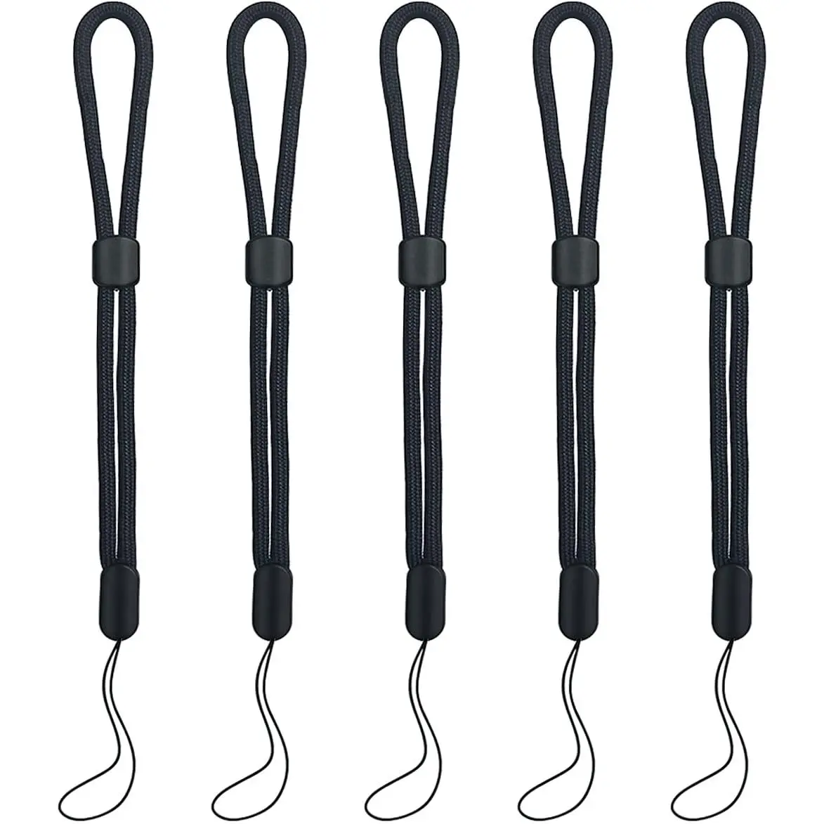 5PCS Adjustable Nylon Mobile Wrist Straps with Adjustable Buckle (Length 8.8") - Multiple Devices Accessory for Smartphone, DSLR, ID Badge Holder, Name Tag (Black), Digital Camera