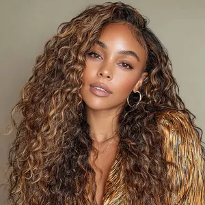 13x6 Lace Front Water Wave Wig P4/27 Ombre Water Wave Lace Front Wig Human Hair Pre Plucked With Baby Hair 180% Honey Blonde Curly Human Hair Glueless Wigs
