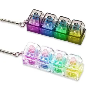 LED Keyboard Keychain, Fingertip Clicker,Stress Relief Clicker Fidget Keyboard, Decompression Squeeze Gadgets Fun Pendant for Boys Girls Library Office Home Transparent Color