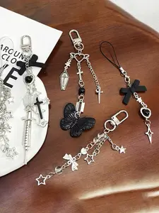 Y2K Style Butterfly Crossbody Bag Charm, Metal Phone Chain Short Pendant Accessory, Trendy Sweet Cool Design for Women