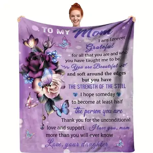 To My Mom Gift from Daughter Soft Cozy Flannel Blanket Purple Rose Butterfly Sentimental Love Letter Plush Throw Warm Fuzzy Bedroom Sofa Blanket Perfect Mother's Day Birthday Holiday Gift for Mom Women Grandma Home Decor
