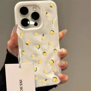 Yellow Lemon Shockproof Anti-Scratch Protective Case for iPhone 11 12 13 14 15 16 17Pro Max 14 Plus Folds Texture Soft Funda Cover