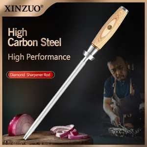 XINZUO 22.8cm Professional Chef Sharpening Rod,Log Color Pakkawood Handle,Fast Sharpening,Daily Kitchen Sharpening Tool