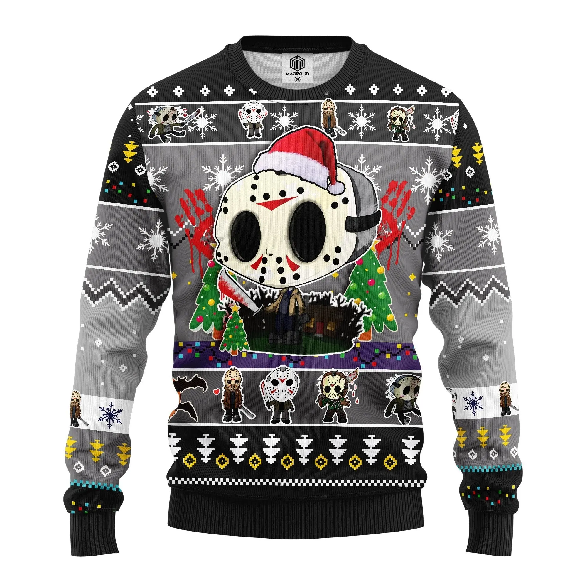 Jason Voorhees Santa Hat Ugly Christmas Sweater 3D Friday The 13th Horror Slasher Xmas Sweatshirt Men Women Oversized Warm Streetwear Casual Winter Holiday Gift Idea