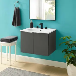 Modway Maybelle 24" Wall-Mount Bathroom Vanity in Gray White