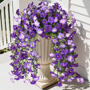 Artificial Hanging Flowers Plants Decorative Flowers for Outdoor Spring Summer Decoration, 2PCS Faux Silk Morning glory UV Resistant Look Real for Outside Home Indoor Planter Porch Garden Yard Decor Artificial Flower Set