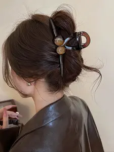 Vintage Elegant Transparent Coffee Color Round Ball Plastic Hair Claw,  Cute Lovely Hair Accessories for Women, All-match Fashion Accessories for Daily Wear