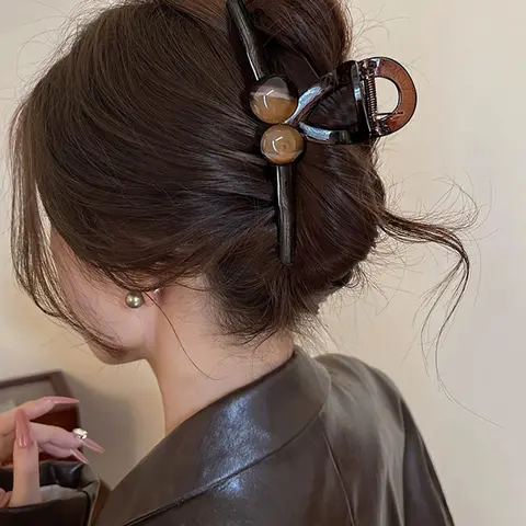 Vintage Elegant Transparent Coffee Color Round Ball Plastic Hair Claw, Claw Hair Clips, Cute Lovely Hair Accessories for Women, All-match Fashion Accessories for Daily Wear