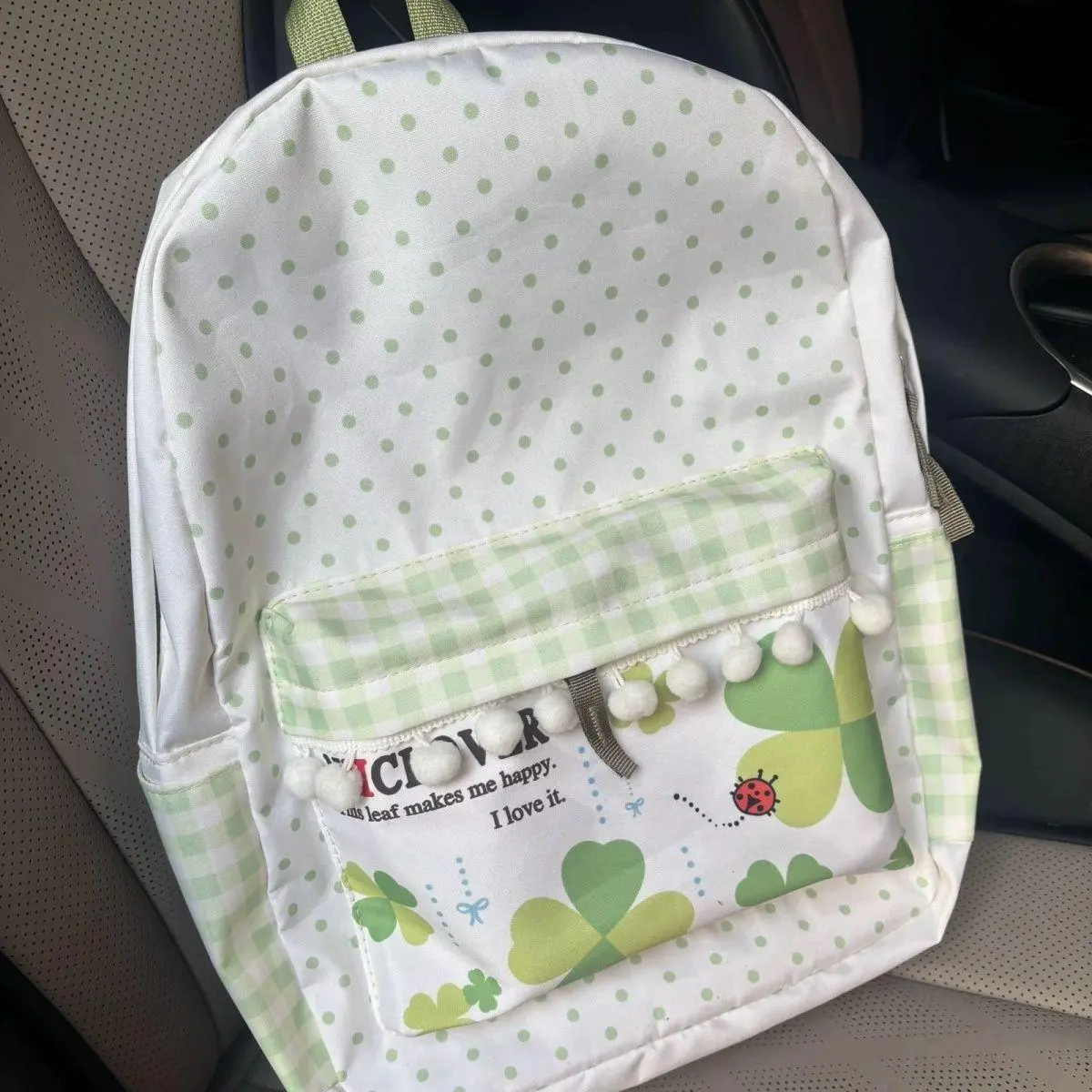 Japanese Cute Countryside Style Nylon Canvas Green Lucky Clover Large Capacity School Bag Student Storage Bag Travel Backpack