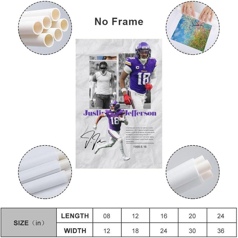Justin Jefferson Poster American Football Sports Canvas Wall Art Teen Birthday Gifts Decor Canvas Painting Wall Art Poster for Bedroom Living Room Decor