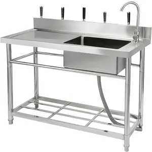47.2" Stainless Steel Utility Sink - Premium Freestanding Commercial Sink for Kitchen & Garden with Hot & Cold Water Faucet, Undershelf, Single Bowl, Stainless Steel