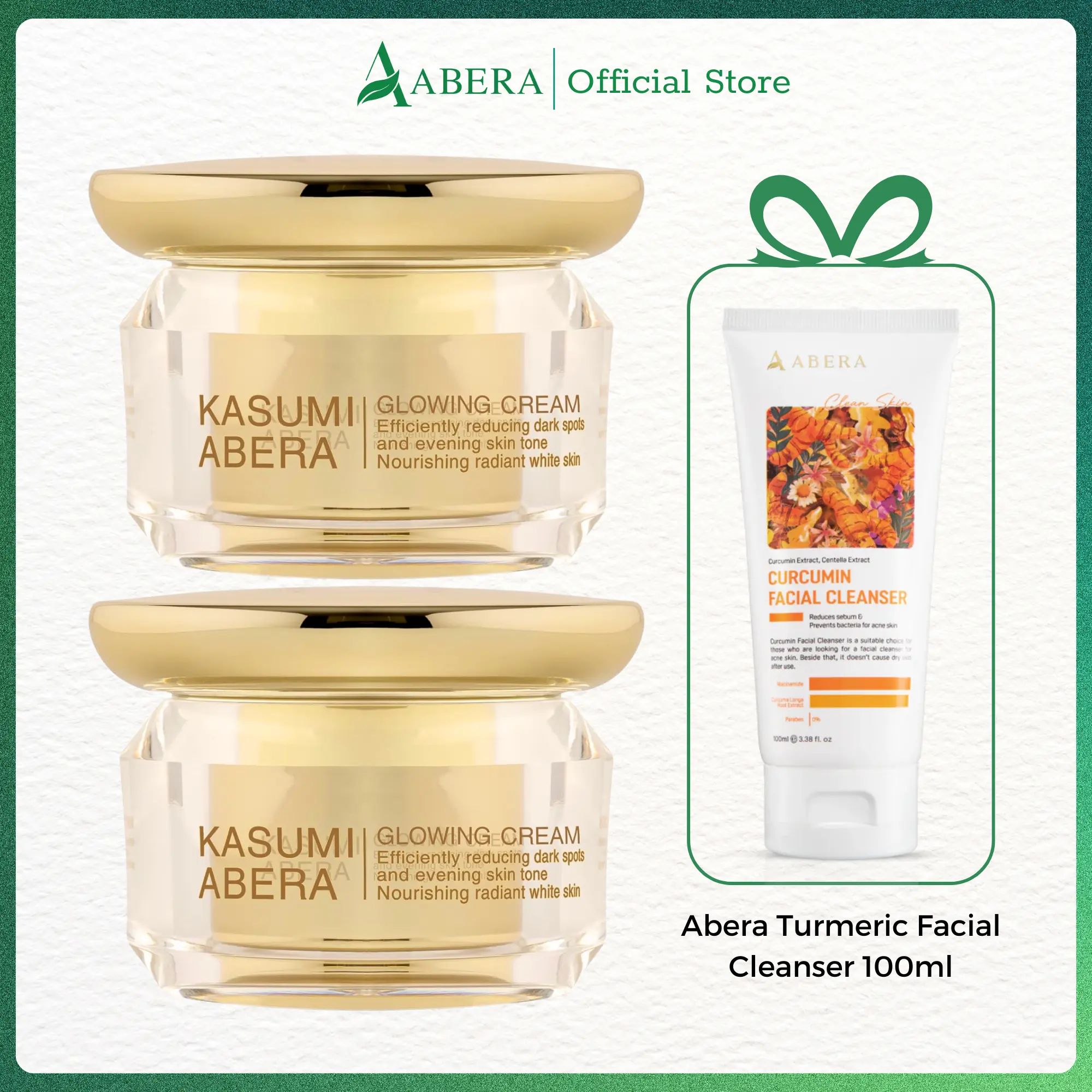 [2 BOXES] Kasumi Abera Cream – Dark Spot Corrector & Face Moisturizer, Supports Hydration and Smoother Skin – Formulated with Kojic Acid, Snail Mucin, Ginseng & Ganoderma Extract (1.0 Oz)