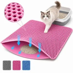 Cat Litter Mat, 47x27 Inches Large Double Layer Honeycomb Cat Litter Trapping Mat, Non Slip Waterproof Urine Proof Cat Litter Box Mat for Floor, Kitty Litter Rug, Cat Supplies, Pink