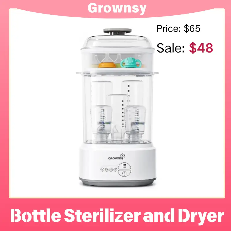 Grownsy Bottle Sterilizer and Dryer, Compact Electric Steam Baby Bottle Sterilizer, Bottle Sanitizer for Baby Bottles, Pacifiers, Pump Parts,Baby Prod