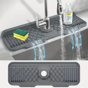 Silicone Water Splash Guard for Kitchen Sink, Non-Slip Faucet Splash Mat, Foldable Edge Design, Ideal for Home Bathroom RV Kitchen Accessories
