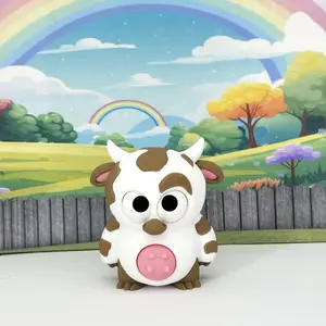 Belly Rub Pets 3D Printed Belly Rub Cow Animal Figures Moveable Eyes Fidget Toy Cute Tummy Rubbing Pet Charm -BR-Cow